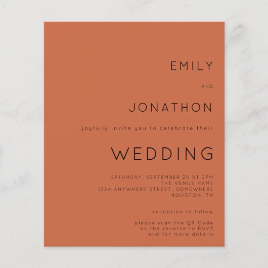 Budget Simple Terracotta QR Code Wedding Invite (Voorkant)