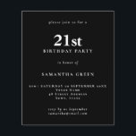 Budget Simple Text Black 21st Birthday Invitation<br><div class="desc">Budget Simple Text Black 21st Birthday Invitation. Een waarde voor geld kleiner 4.5 x 5.6 duim alternatief bleef aan de semi-verliesoptie in gebreke die voor uitnodigingen wordt geadviseerd en is een gelijkaardige dikte aan een briefkaart. De verzadigingsoptie is veel dunner papier beter voor behuizingen.</div>