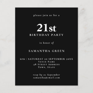 Budget Simple Text Black 21st Birthday Invitation