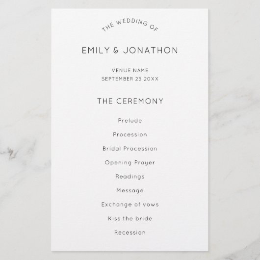 Budget Simple Text Black White Weduwprogramma (Voorkant)