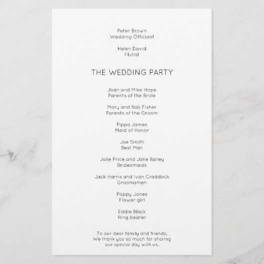 Budget Simple Text Black White Weduwprogramma (Achterkant)