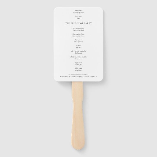 Budget Simple Text Black White Weduwprogramma Handwaaier (Achterkant)