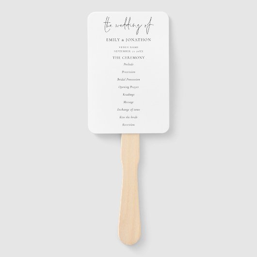 Budget Simple Text Black White Weduwprogramma Handwaaier (Voorkant)