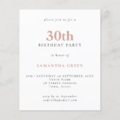 Budget Simple Text Blush 30th Birthday Invitation (Voorkant)