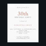 Budget Simple Text Blush 30th Birthday Invitation<br><div class="desc">Begroting Eenvoudige tekst Blush 30th Birthday uitnodiging. Een waarde voor geld kleiner 4.5 x 5.6 duim alternatief bleef aan de semi-verliesoptie in gebreke die voor uitnodigingen wordt geadviseerd en is een gelijkaardige dikte aan een briefkaart. De verzadigingsoptie is veel dunner papier beter voor behuizingen.</div>