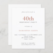 Budget Simple Text Blush 40th Birthday Invitation (Voorkant / Achterkant)