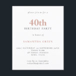 Budget Simple Text Blush 40th Birthday Invitation<br><div class="desc">Begroting Eenvoudige tekst Blush 40th Birthday uitnodiging. Een waarde voor geld kleiner 4.5 x 5.6 duim alternatief bleef aan de semi-verliesoptie in gebreke die voor uitnodigingen wordt geadviseerd en is een gelijkaardige dikte aan een briefkaart. De verzadigingsoptie is veel dunner papier beter voor behuizingen.</div>