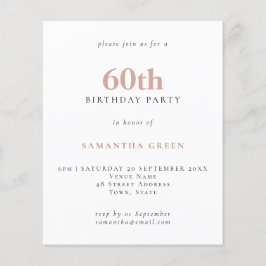 Budget Simple Text Blush 60th Birthday Invitation