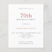 Budget Simple Text Blush 70th Birthday Invitation (Voorkant)