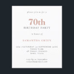 Budget Simple Text Blush 70th Birthday Invitation<br><div class="desc">Begroting Eenvoudige tekst Blush 70th Birthday uitnodiging. Een waarde voor geld kleiner 4.5 x 5.6 duim alternatief bleef aan de semi-verliesoptie in gebreke die voor uitnodigingen wordt geadviseerd en is een gelijkaardige dikte aan een briefkaart. De verzadigingsoptie is veel dunner papier beter voor behuizingen.</div>