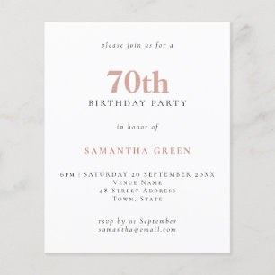 Budget Simple Text Blush 70th Birthday Invitation