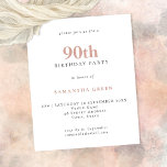 Budget Simple Text Blush 90th Birthday Invitation<br><div class="desc">Begroting Eenvoudige tekst Blush 90th Birthday uitnodiging. Een waarde voor geld kleiner 4.5 x 5.6 duim alternatief bleef aan de semi-verliesoptie in gebreke die voor uitnodigingen wordt geadviseerd en is een gelijkaardige dikte aan een briefkaart. De verzadigingsoptie is veel dunner papier beter voor behuizingen.</div>