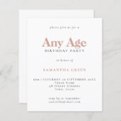 Budget Simple Text Blush Age Birthday Uitnodiging (Voorkant / Achterkant)