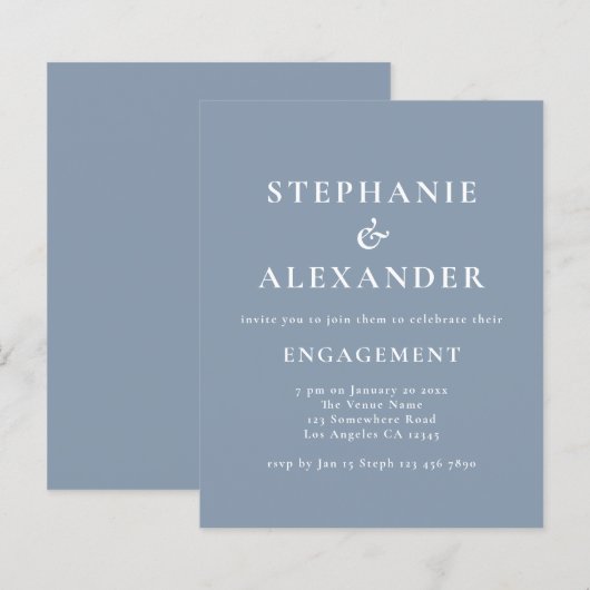 Budget Simple Text Dusty Blue Engagement Party (Voorkant / Achterkant)