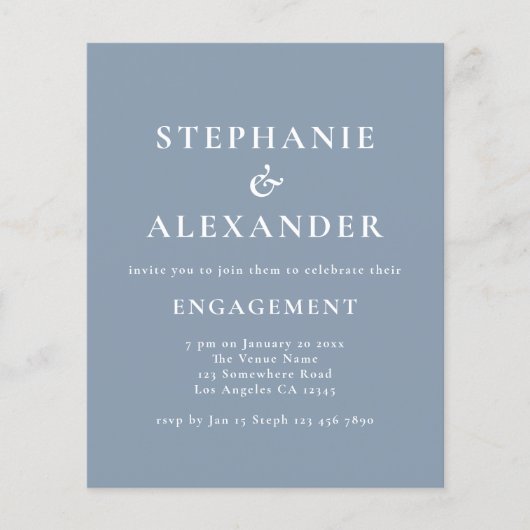 Budget Simple Text Dusty Blue Engagement Party (Voorkant)