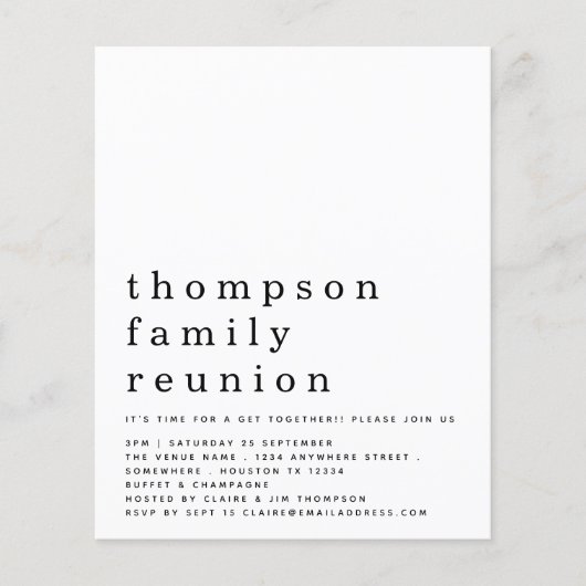 Budget Simple Text Family Reunion Party nodigt uit (Voorkant)