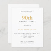 Budget Simple Text Gold Black 90th Birthday Invite (Voorkant / Achterkant)
