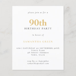 Budget Simple Text Gold Black 90th Birthday Invite