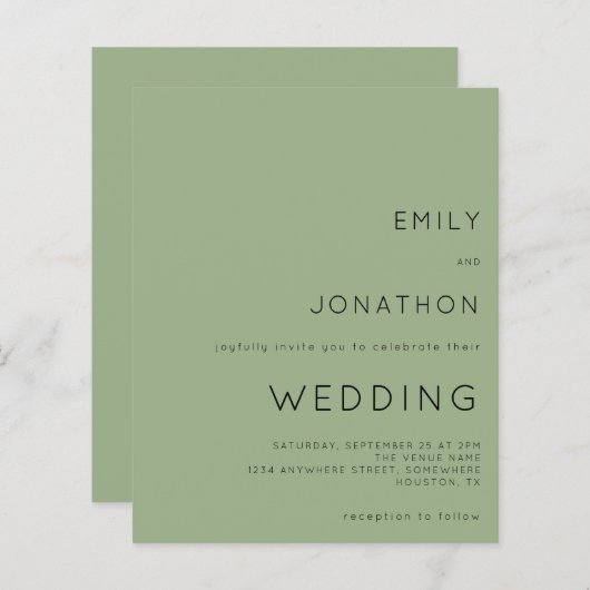 Budget Simple Text Sage Green Weddenation (Voorkant / Achterkant)