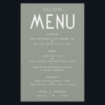 Budget Simple Text Sage Green Wedding Menu<br><div class="desc">Budget Eenvoudige Tekst Sage Groen Bruiloft Menu. Een budget prijs grootte 5, 5" x 8, 5",  Eenvoudig personaliseren van de tekst naar uw eigen details,  die alternatieven voor uw veganistische of vegetarische opties omvat. U kunt veranderen als u een kleur van uw keuze wilt aanpassen aan uw trouwthema.</div>