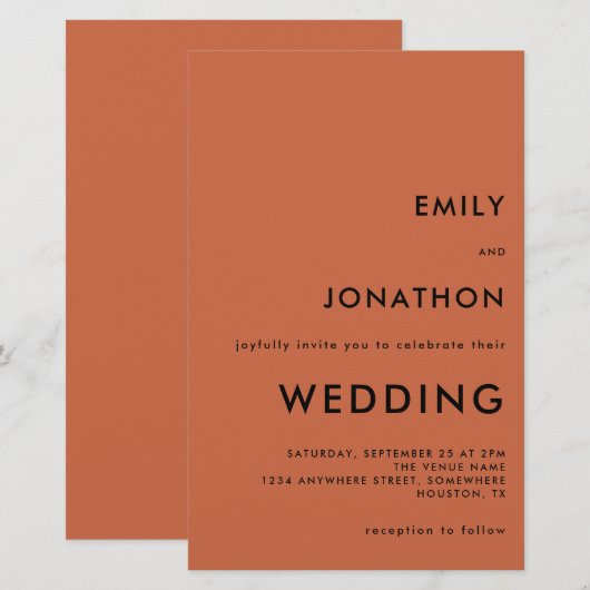 Budget Simple Text Terracotta Wedding Large Invite (Voorkant / Achterkant)