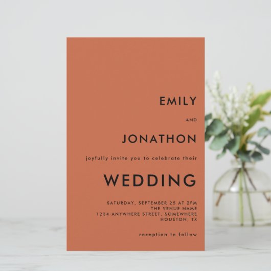 Budget Simple Text Terracotta Wedding Large Invite (Staand voorkant)