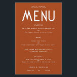 Budget Simple Text Terracotta Wedding Menu<br><div class="desc">Budget Eenvoudige tekst Terracotta Wedding Menu. Een budgetprijs van 5, 5 inch x 8, 5 inch, . Gemakkelijk de tekst aan uw eigen details die alternatieven voor uw veganistische of vegetarische opties omvat. U kunt veranderen als u een kleur van uw keuze wilt aanpassen aan uw trouwthema.</div>