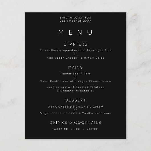 Budget Simple Text White Black Weduwmenu (Voorkant)