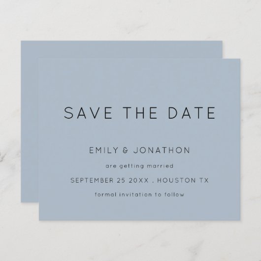 Budget Simple Typography Dusty Blue Save the Date (Voorkant / Achterkant)