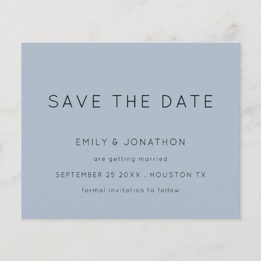 Budget Simple Typography Dusty Blue Save the Date (Voorkant)