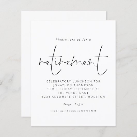 Budget Simple Typography Retirement Invitation (Voorkant / Achterkant)
