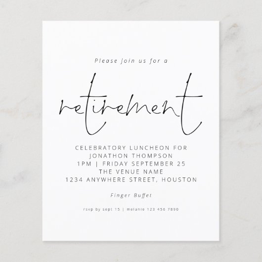 Budget Simple Typography Retirement Invitation (Voorkant)
