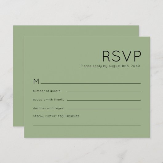 Budget Simple Typography Sage Green Wedding RSVP (Voorkant / Achterkant)