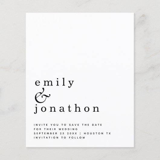 Budget Simple Typography Weddenschap Save the Date (Voorkant)