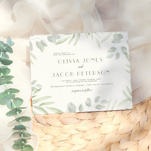 Budget Simple Waterverf Foliage Botanical Wedding