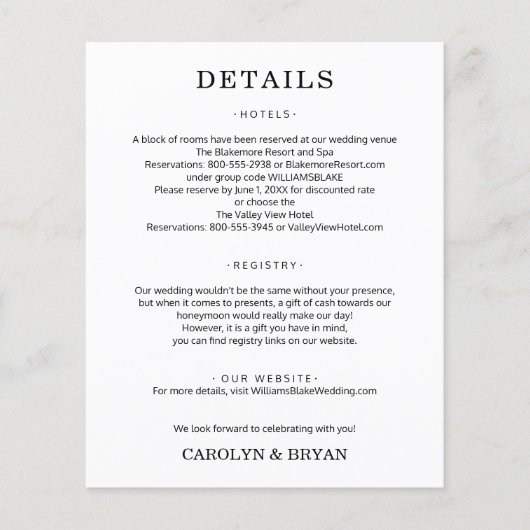 Budget Simple Wedding Details Enclosure Flyer (Voorkant)