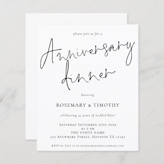 Budget Simple Wedding Jubileum Dinner Invite (Voorkant / Achterkant)