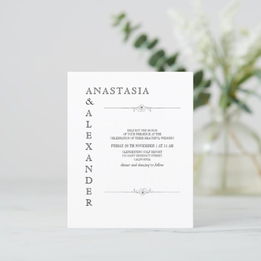 Budget Simple Wedding-uitnodiging. (Staand voorkant)