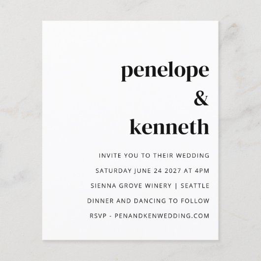 Budget Simple White Moderne Wedding Invitation (Voorkant)