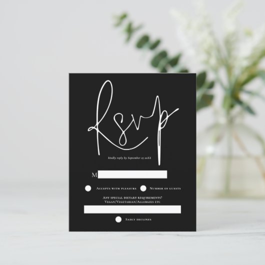 Budget Simple White Text Black Weddenschap RSVP (Staand voorkant)