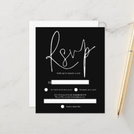 Budget Simple White Text Black Weddenschap RSVP
