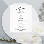 Budget Simple White Wedding Menu<br><div class="desc">Een uitstekende waarde, een wit dinermenu, gedrukt op dunner onbekleed mattepapier van 80 lb, kenmerkt uw voedselkeuzes in het kartelletters. Ideaal voor een moderne huwelijksreceptie, huwelijksrepetities, verjaardagsfeestjes of speciale evenementen met een sit-down diner. Meet 4, 5 x 5, 6 inch, maar u kunt kiezen uit drie papierformaten voor uw menu....</div>