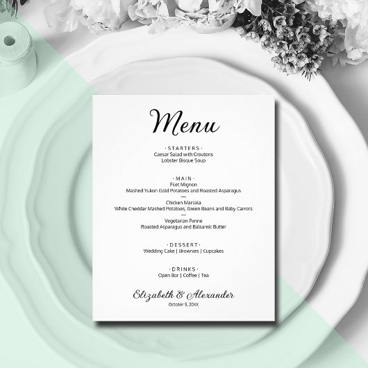 Budget Simple White Wedding Menu