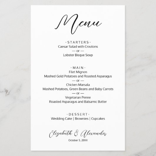 Budget Simple White Wedding Menu (Voorkant)