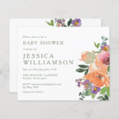 Budget Sinaasappel Bloemenkunst Baby shower Invite (Voorkant / Achterkant)