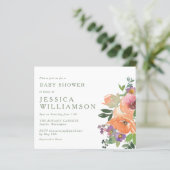 Budget Sinaasappel Bloemenkunst Baby shower Invite (Staand voorkant)