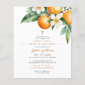 Budget Sinaasappel Floral Eerste Communie Uitnodig (Voorkant)