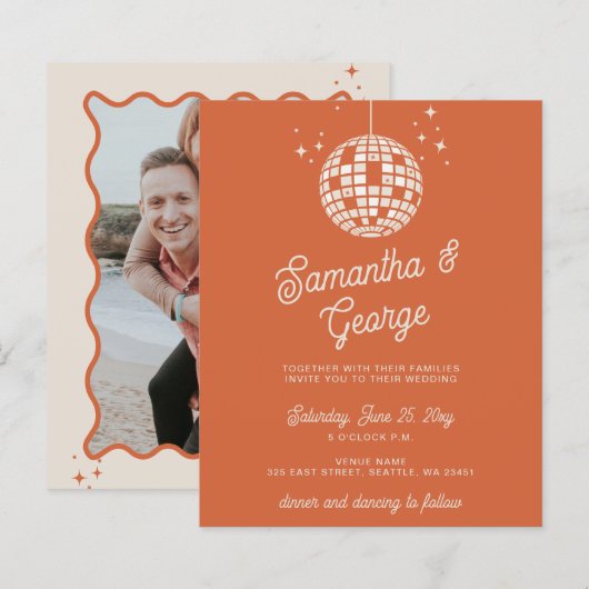 Budget Sinaasappel Foto Disco Bruiloft Uitnodiging (Voorkant / Achterkant)