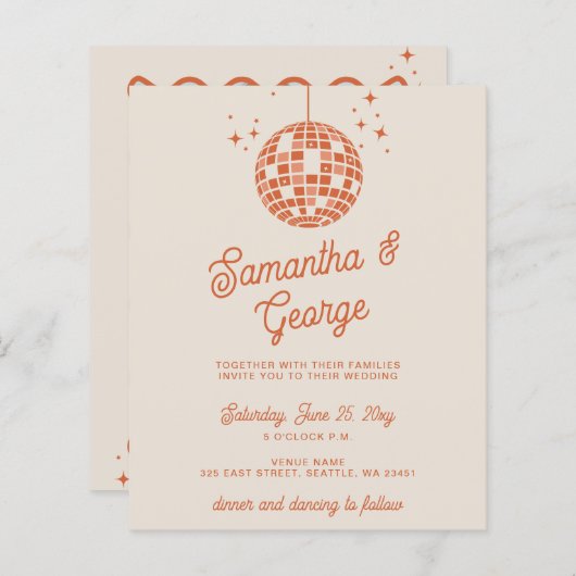 Budget Sinaasappel Foto Disco Bruiloft Uitnodiging (Voorkant / Achterkant)