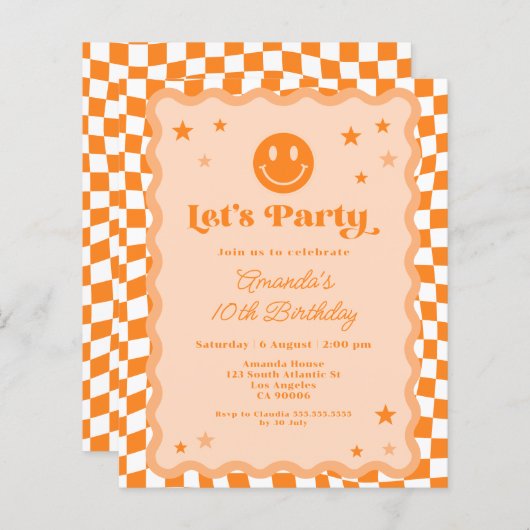 Budget Sinaasappel Happy Face Geruite Verjaardag I (Voorkant / Achterkant)